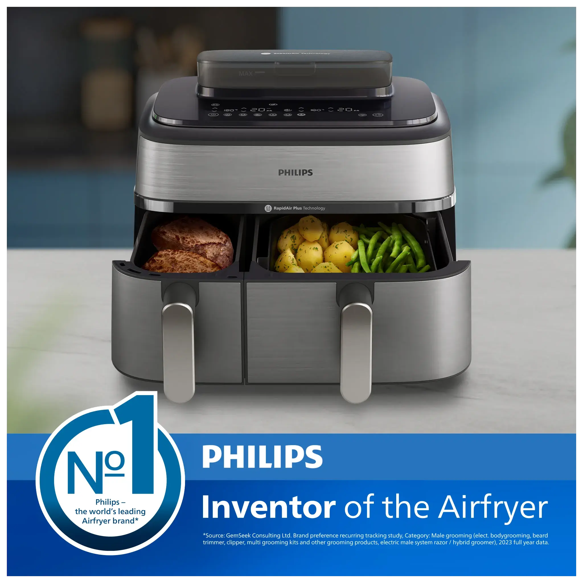 Philips AirFryer 5000 Series Dual Basket with Steam 9L NA555/09