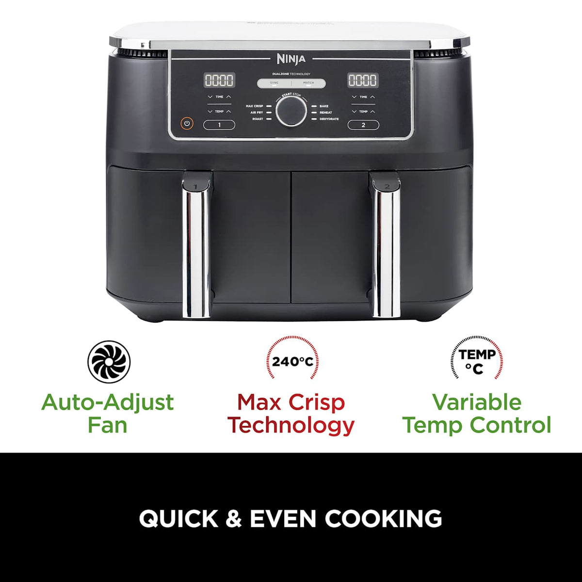Ninja Foodi MAX Dual Zone Digital Air Fryer 2 Drawers 9.5L AF400