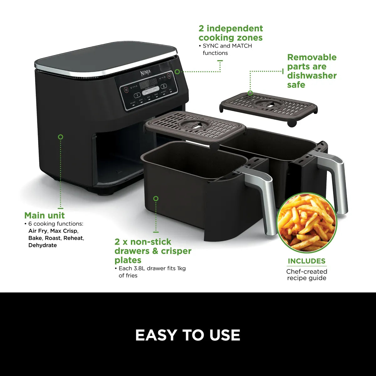 NInja Foodi Dual Zone Air Fryer AF300 7.6L